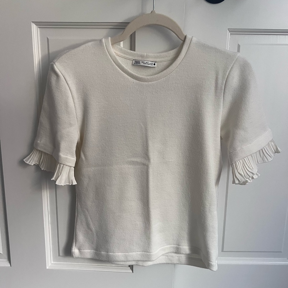Zara Ecru Pleated Ruffle Knit Co-Ord Set